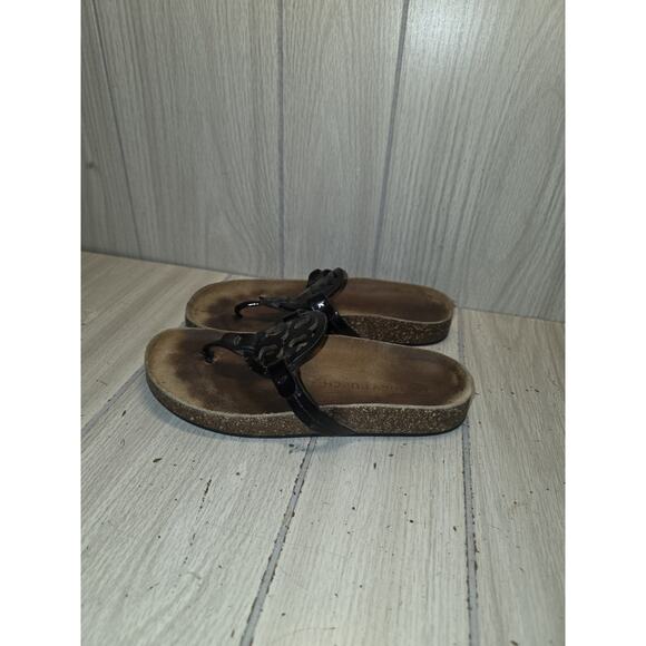 Tory Burch Style MILLER CLOUD Black Patent Leather Cork Thong Sandal Size 6.5 - Picture 3 of 10